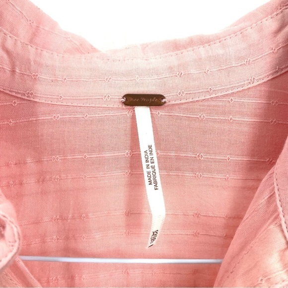 FREE PEOPLE Mikaela Pink Long Sleeve Button-Down Embroidered Tunic Blouse Top - Picture 7 of 7